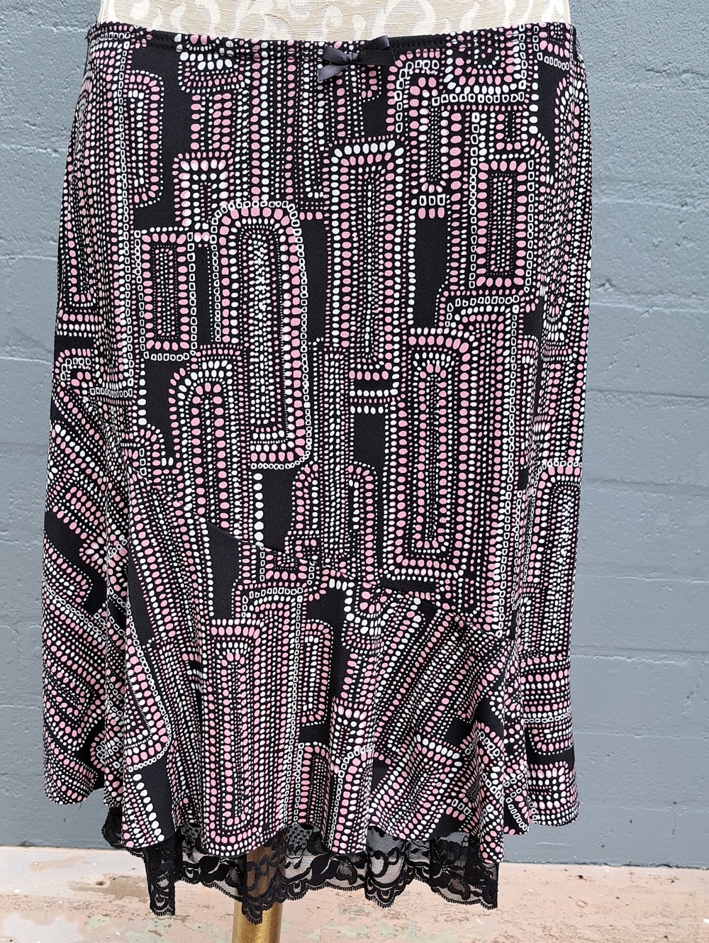Rampage Black Skirt with Pink & White Geometric Dot Print